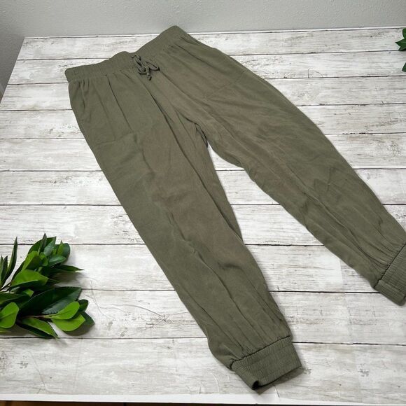 Hem & Thread Olive Elastic Waist Jogger Pants S - Picture 3 of 8